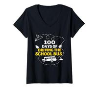 Femme 100 Days Driving The School Bus Milestone Humour Design T-Shirt avec Col en V