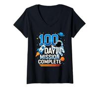 Femme 100 Days of School Astronaute Space for Boys Kids 100th Day T-Shirt avec Col en V