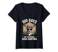 Femme 100 Days of School Deer Hunting Buck T-Shirt avec Col en V