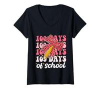 Femme 100 Days of School Girls Nœud Coquette 100e Jour d'école T-Shirt avec Col en V