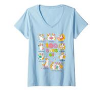 Femme 100 Days of School Smarter Mignon Chaton Enseignant Bookish T-Shirt avec Col en V