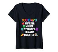 Femme 100 Days Smarter Kinder Stronger Brighter Smarter T-Shirt avec Col en V