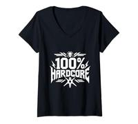 Femme 100% Hardcore Rave Techno Industrial Électro Nocturne T-Shirt avec Col en V