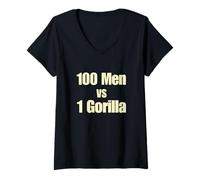 Femme 100 Hommes vs 1 Gorilla Viral Debat T-Shirt avec Col en V