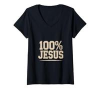 Femme 100% Jésus Foi Chrétienne Dévotion T-Shirt avec Col en V