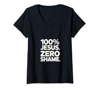 Femme 100 Jésus Zero Honte Chrétien Foi T-Shirt avec Col en V
