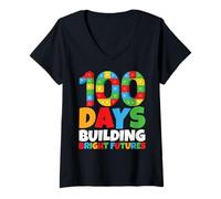 Femme 100 Jours à bâtir Un Avenir prometteur | Brick 100 Jours d'école T-Shirt avec Col en V