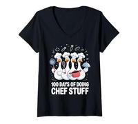 Femme 100 Jours à Faire des Trucs de Chef, Mignonne, oie, Cuisine drôle T-Shirt avec Col en V