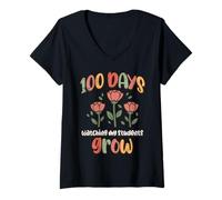 Femme 100 Jours à Regarder Mes élèves Grandir en Tant Que Professeur d'école du 100e Jour T-Shirt avec Col en V
