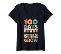 Femme 100 Jours à Regarder Mes élèves Grandir T-Shirt avec Col en V