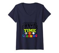 Femme 100 Jours d'apprentissage du Temps de Jeu T-Shirt avec Col en V
