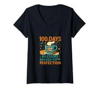 Femme 100 Jours de leçons préparées à la Perfection T-Shirt avec Col en V