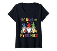 Femme 100 Jours d'école avec Gnomies drôles pour Femmes et Enfants T-Shirt avec Col en V