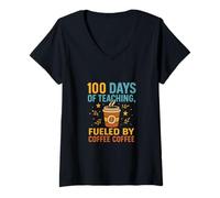 Femme 100 Jours d'enseignement alimentés par l'énergie du café T-Shirt avec Col en V