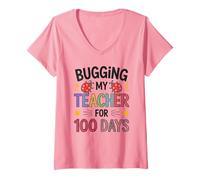 Femme 100 Jours DRÔLES À Embrasser Mes PROFESSEURS DE Sciences STEM pour Filles T-Shirt avec Col en V