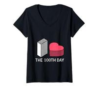 Femme 100 Jours J'aime Le 100e Jour d'un Enseignant ou d'un étudiant T-Shirt avec Col en V