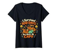 Femme 100 Jours où tu Dois être Capy, Un Joli écolier léopard Capybara T-Shirt avec Col en V