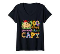 Femme 100 Jours où tu Dois être Capy, Un Joli écolier léopard Capybara T-Shirt avec Col en V
