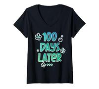 Femme 100 Jours Plus Tard, Enseignant d'école drôle du 100e Jour pour Enfants, Hommes et Femmes T-Shirt avec Col en V