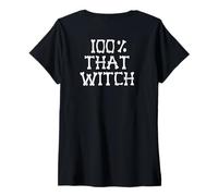 Femme 100% That That Witch Skeleton Bones Halloween Meme on Back T-Shirt avec Col en V