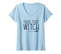 Femme 100% That Witch Balai drôle Halloween Meme T-Shirt avec Col en V