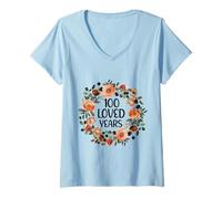 Femme 100 Years Loved 100th Birthday Funny 100 Year Old Women's T-Shirt avec Col en V
