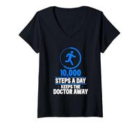 Femme 10000 Pas par Jour Éloignent Le Médecin Étape 10000 Étapes T-Shirt avec Col en V