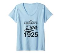 Femme 100e anniversaire Né en Juillet 1925 Vintage 100 ans d'âge T-Shirt avec Col en V