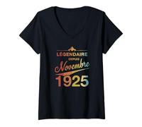 Femme 100e Anniversaire Né en Novembre 1925 Vintage 100 Ans d'âge T-Shirt avec Col en V
