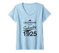 Femme 100e anniversaire Né en Septembre 1925 Vintage 100 ans d'âge T-Shirt avec Col en V