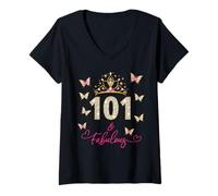 Femme 101 and Fabulous, 101 Years Old Womens, 101st Birthday T-Shirt avec Col en V