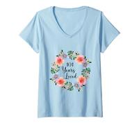 Femme 101 Years Loved 101th Birthday Floral 101 Years Loved Women T-Shirt avec Col en V