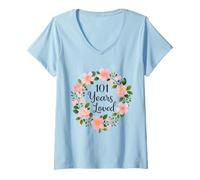 Femme 101 Years Loved Floral 101th Birthday Design for Mom Grandma T-Shirt avec Col en V