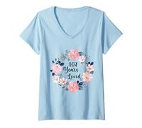 Femme 107 Years Loved 107th Birthday Floral 107 Year Old Men Women T-Shirt avec Col en V