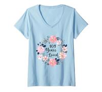 Femme 109 Years Loved 109th Birthday Floral 109 Year Old Men Women T-Shirt avec Col en V