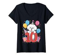 Femme 10e anniversaire garçon fille 10 ans dix bichon frisé T-Shirt avec Col en V