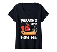 Femme 10e Anniversaire Pirates Life for Me 10 Years Bday Boys Kids T-Shirt avec Col en V
