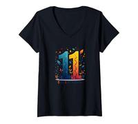 Femme 11 Years & Just Beginning : Cadeau d'anniversaire Amusant T-Shirt avec Col en V, Noir, XXL