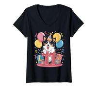 Femme 11e anniversaire garçon fille 11 ans onze Border Collie T-Shirt avec Col en V