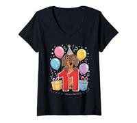 Femme 11e anniversaire garçon fille 11 ans onze teckel T-Shirt avec Col en V