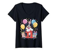 Femme 11ème anniversaire garçon fille 11 ans onze bouvier bernois T-Shirt avec Col en V