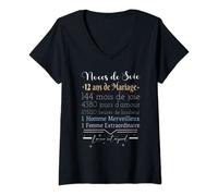 Femme 12 ans de mariage noce de soie - cadeau noces de soie T-Shirt avec Col en V
