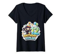 Femme 12e Anniversaire Ninja Boys Douze 12e Anniversaire douzième fête T-Shirt avec Col en V
