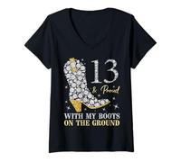 Femme 13 Ans et Proud with My Boots on The Ground T-Shirt avec Col en V