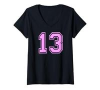 Femme 13 Matching Entre Filles de l'université Sportive numéro Treize T-Shirt avec Col en V