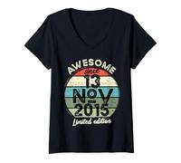 Femme 13 Novembre 2015 10e Anniversaire 10 Ans 2025 Anniversaire T-Shirt avec Col en V