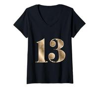 Femme 13 (Treize) Anniversaire numéro préféré Motif Fleur de lys T-Shirt avec Col en V