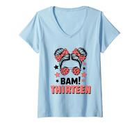 Femme 13ème Anniversaire Fille Messy Bun Bäm! Treize Ans T-Shirt avec Col en V