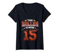 Femme 15th Birthday Boys Basketball Player Gifts 15 Years Old Kids T-Shirt avec Col en V