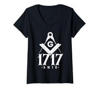 Femme 1717 Funny Maçonnerie Carré et Boussole Franc-maçon maçonnique T-Shirt avec Col en V